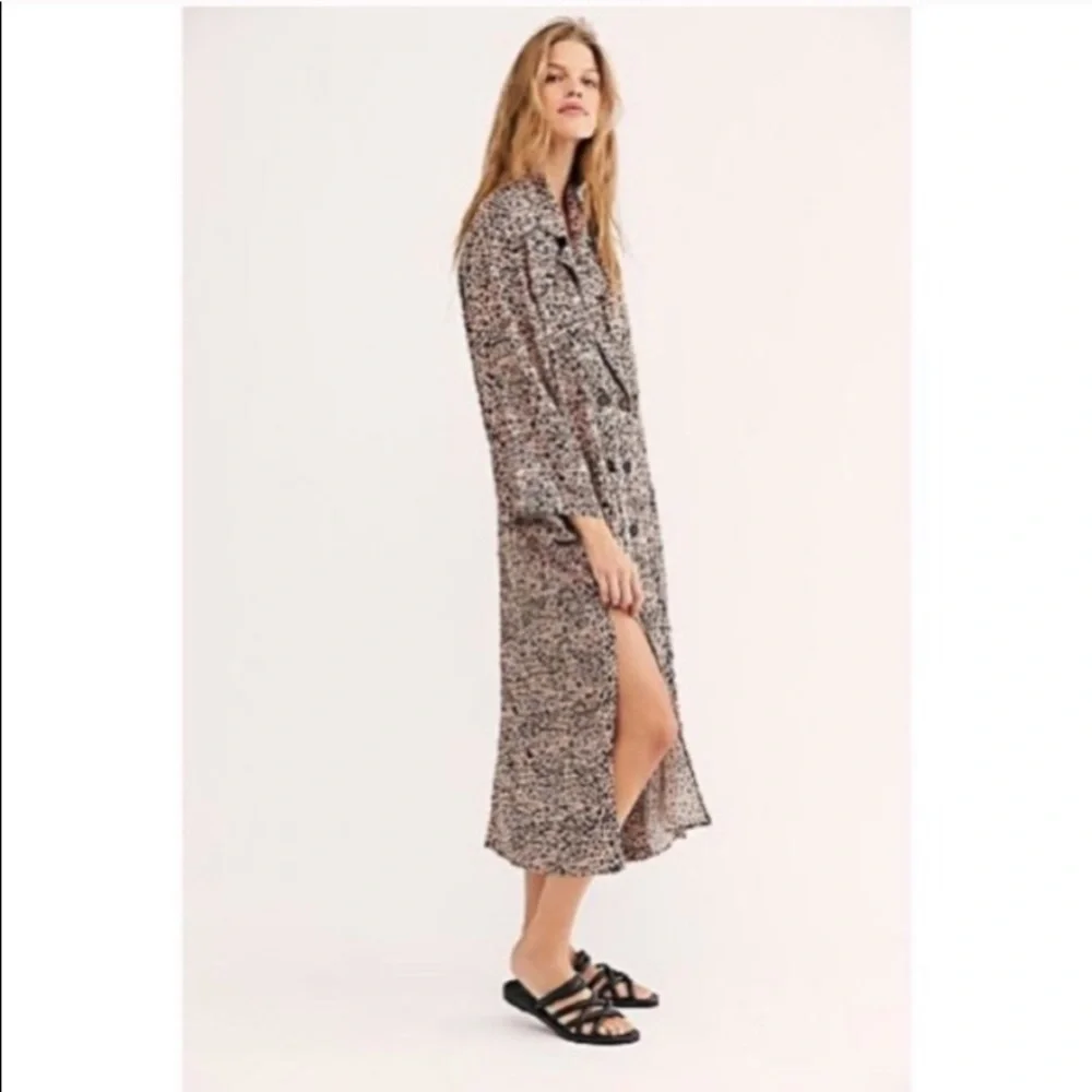 NWT Free People Daria Leopard Maxi Shirtdress Duster Size Large.